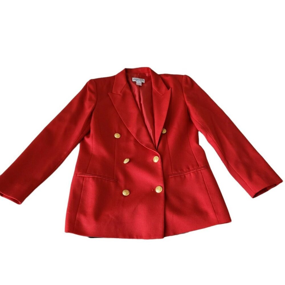 Pendleton Red Wool Structured Double-Breasted Blazer Jacket Gold Buttons Size 8 - Picture 4 of 13